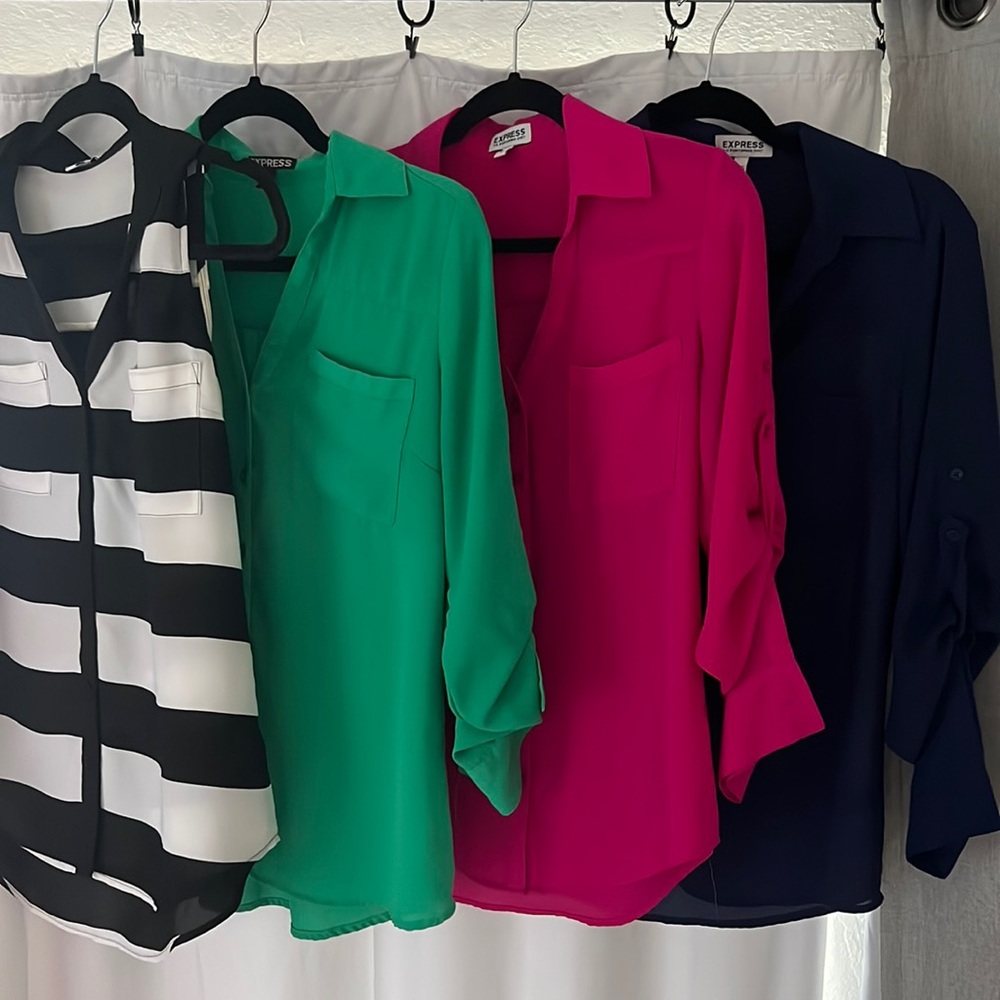 4 Small Express portofino shirt - green, navy blue, pink, black & white tank